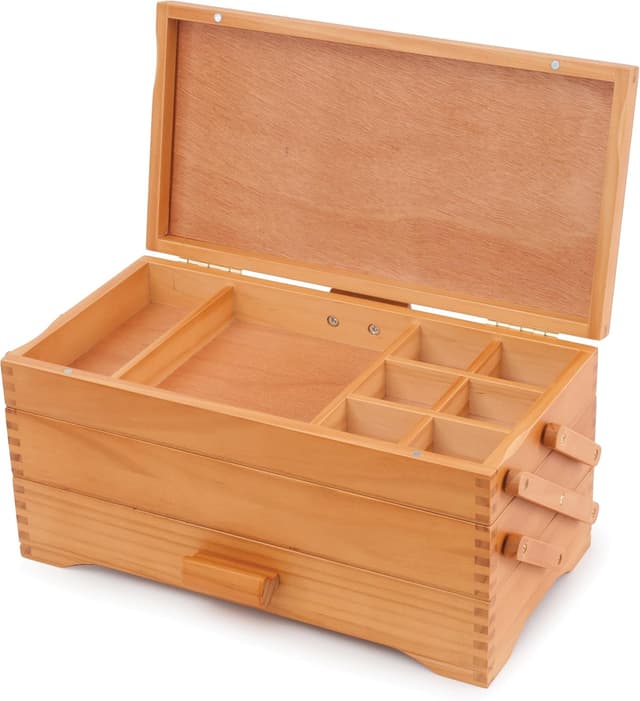 Detalle 2 de Milward boîte de rangement pour couture en porte-à-faux en bois de pin à 3 niveaux