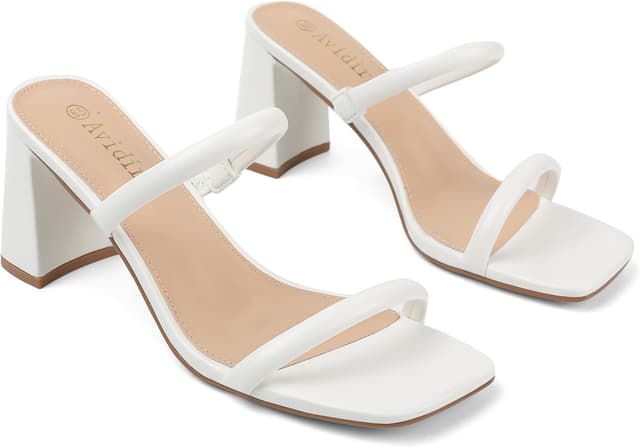 Detalle 2 de Avidirk Women’s Square Open Toe Heeled Sandals (Two-Strap Mule) with Block Chunky Mid Heels