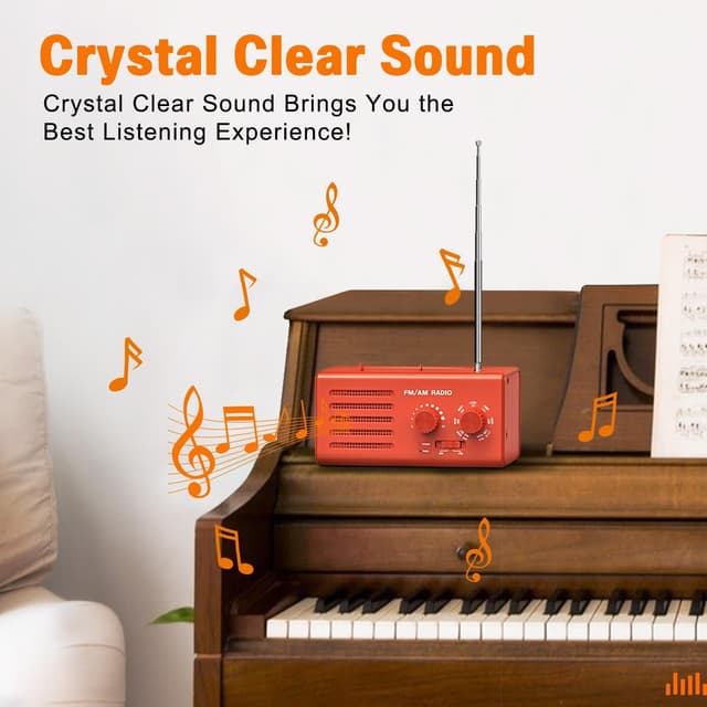 Detalle de Transistorradio AM/FM mit DSP für besseren Empfang, 5-W-Lautsprecher und Kopfhöreranschluss (Rot)