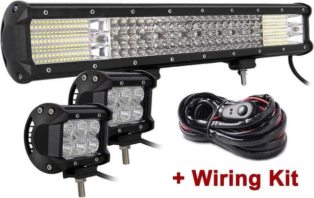Detalle de SKYWORLD 20 inch 510W LED Light Bar Kit with 2×4 inch 18W Flood Pods and 12V Wiring Harness (Off-road Driving/Fog Lights)