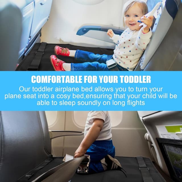Detalle de DINGBLUE Toddler Airplane Bed (Black) – portable airplane seat extender with foot hammock for kids