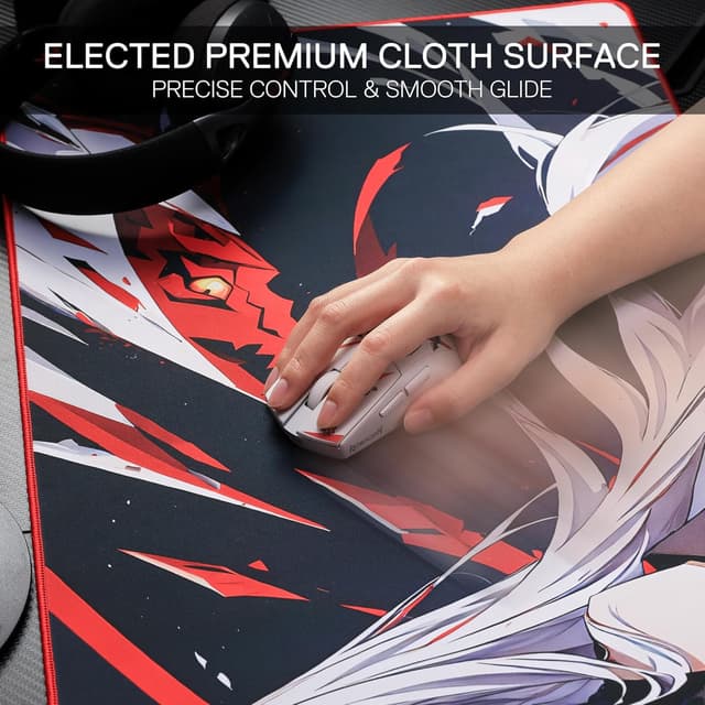 Detalle de Redragon EISA P047L Mouse Pad da Gioco Anime (35 x 16 pollici) in Lycra liscia con base antiscivolo
