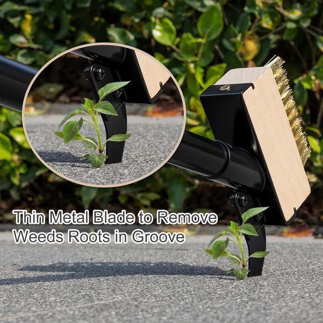 Detalle de Mitclear Weed Remover Tool with Long Handle (50IN) with V Wire Brush & Metal Scraper