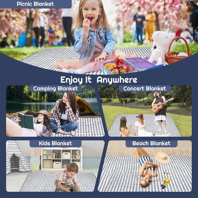 Detalle de Maidyna Picnic Blanket Waterproof 200 x 200 cm (Blue) – sandproof picnic mat with carry handle