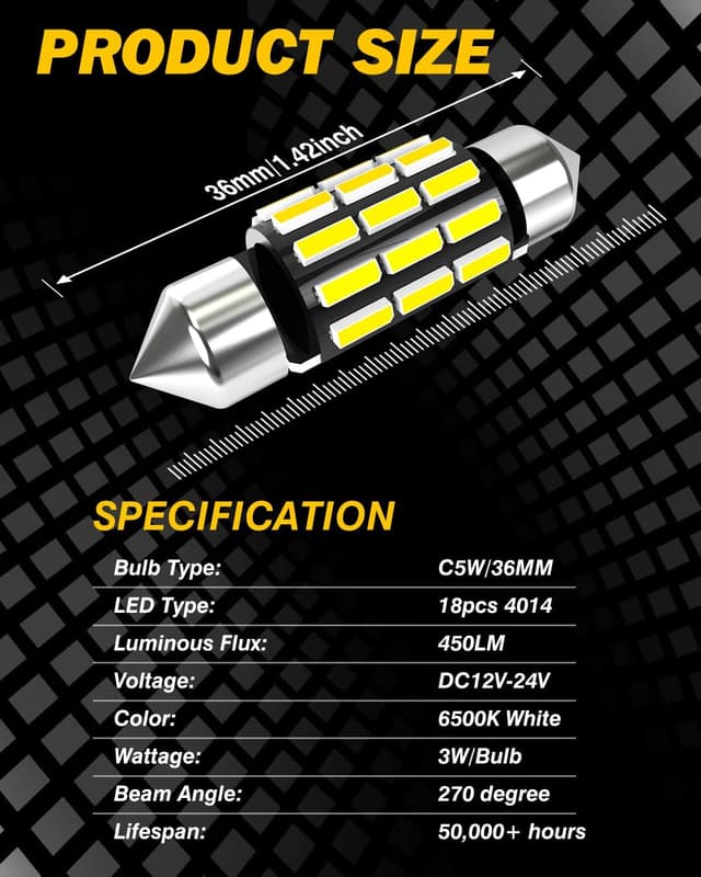 Thumbnail 5 de ANTEMOON 36mm Festoon C5W 6500K LED pour voiture