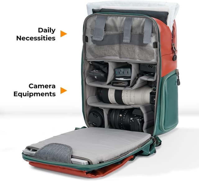 Detalle de K&F CONCEPT 20L Camera Backpack with Raincover & 15.6-inch Laptop Compartment