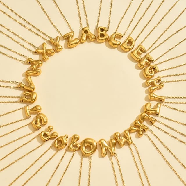 Detalle de Viwind Buchstaben-Anhänger Halskette für Damen (18k Gold) – A-Z Bubble Letter, 48 cm verstellbar, mit Geschenkbox