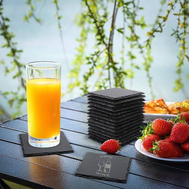 Thumbnail 6 de VIBRATITE 24 quadratische Schiefer-Getränkeuntersetzer (10,2 cm) – schwarzer Naturschiefer für Bar, Küche & Deko