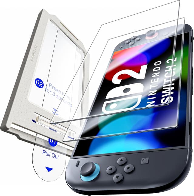 Detalle de Hoerrye Schutzfolie aus Panzerglas für Nintendo Switch 2 (HD klar, 2 Stück) – 7,9 Zoll, blasenarme Montage