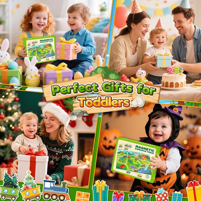 Detalle de Toddler Wooden Magnetic Dinosaur Train Set (11 cars) for ages 1–3