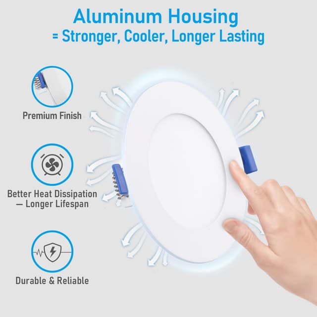 Detalle de TORCHSTAR Basic Series 12-Pack 4-Inch Ultra-Thin LED Recessed Lights (5CCT, CRI90, J-Box)