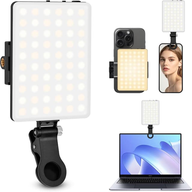 Detalle de Pakinui Selfie Licht mit 60 LED, einstellbar 2500–9500K und 3 Modi – Handylicht mit Akku