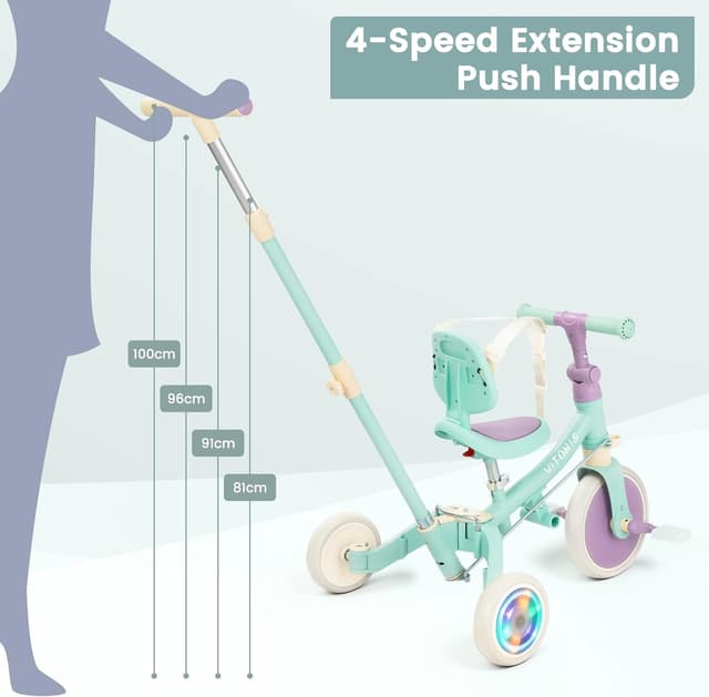 Thumbnail 6 de VITONIS Triciclo 5 in 1 verde con ruote lampeggianti e cintura di sicurezza (18 mesi–5 anni)