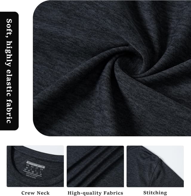 Detalle 2 de MAGCOMSEN Men’s Quick-Dry Running T-Shirts (Short Sleeve, Heather Grey) – Lightweight Moisture Wicking Gym Tops