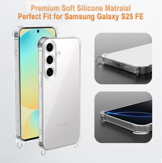 Thumbnail 6 de XTCASE Coque pour Samsung Galaxy S25 FE 5G avec cordon et tour de cou – silicone TPU transparente (noir)