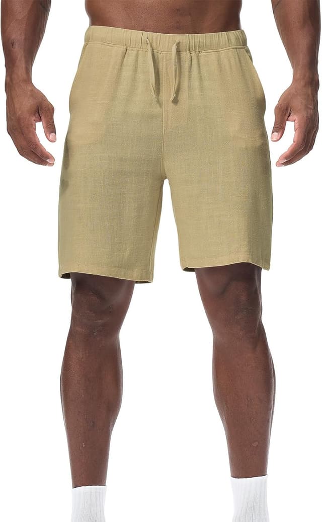 Detalle 2 de Zetieny Herren-Leinen-Shorts mit Kordelzug: Sommer-Freizeitshorts mit Taschen