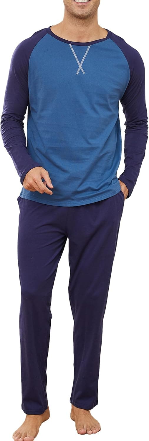 Thumbnail 6 de Reliwel Herren-Schlafanzug aus Baumwolle (zweiteilig) mit Raglan-Langarmshirt & Schlafhose mit Tasche
