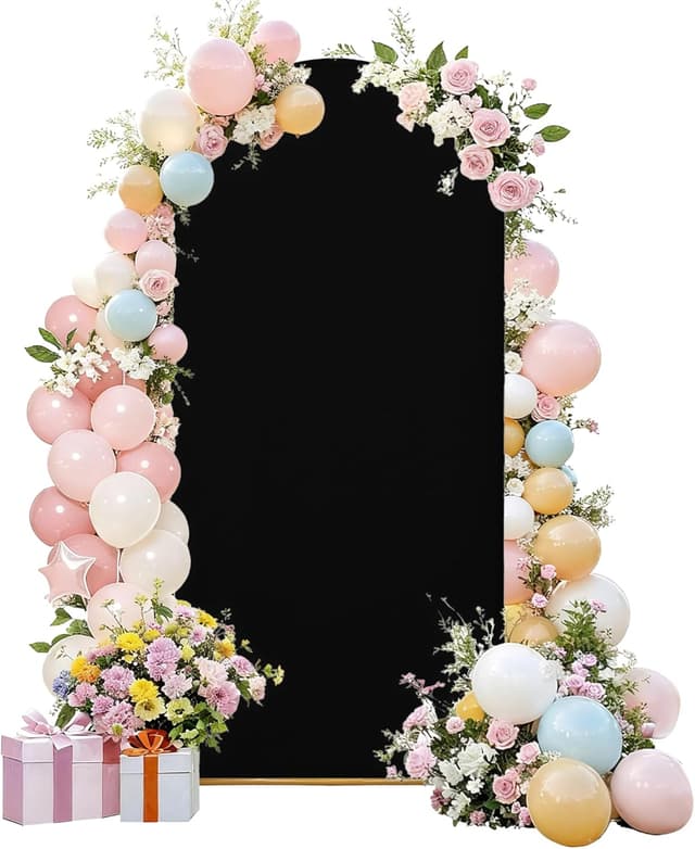 Detalle de SUKAIKEQA Copertura per arco nuziale in tessuto elasticizzato (Nero) – Copertura per sfondo ad arco