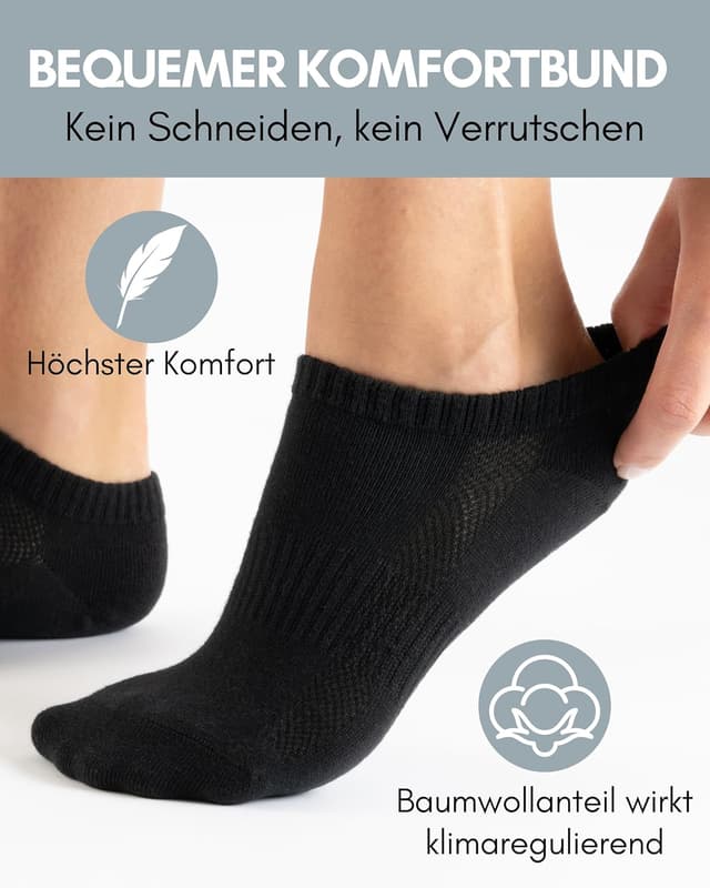 Detalle de HELDENWERK 10 Paar Premium Sneaker Socken (Unisex) aus gekämmter Baumwolle – kurz, bequem ohne drückende Naht