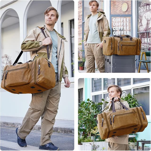 Detalle 2 de EKOROMIER 55L borsa da viaggio in tela espandibile da uomo (55 x 27 x 30 cm, fino a 65 cm)