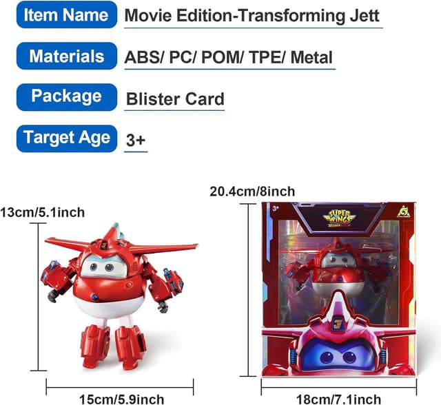 Detalle 2 de Super Wings Transformable Jett “Supercharged” 2-in-1: aeroplano e figura robotica per bambini (circa 12,7 cm), a partire da 3 anni
