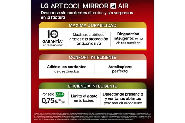 Detalle 2 de LG ART COOL Mirror AI Air MIRROR12X.SET 12.000 BTU aire acondicionado 🌀