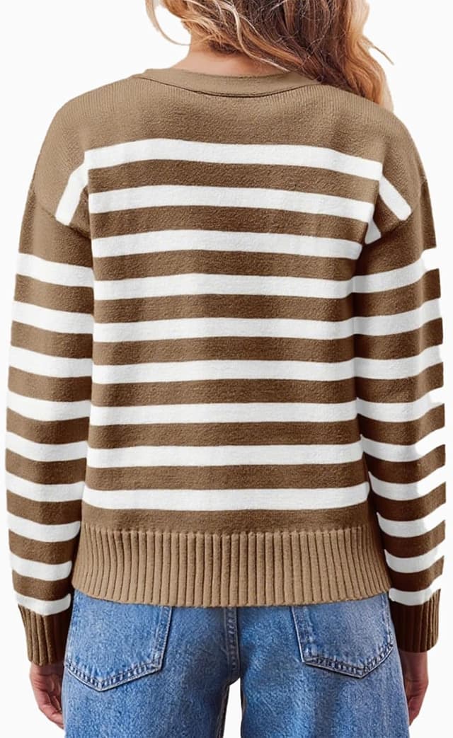 Detalle 2 de Truwelby women’s v-neck open-front striped cardigan sweater