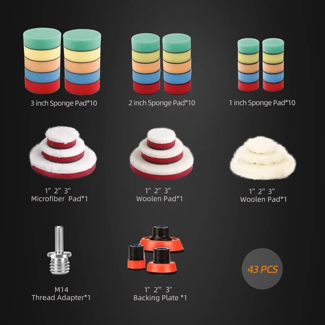 Detalle de SPTA drill polishing pads set (36pcs) with M14 adapter for car polishing, waxing and sanding