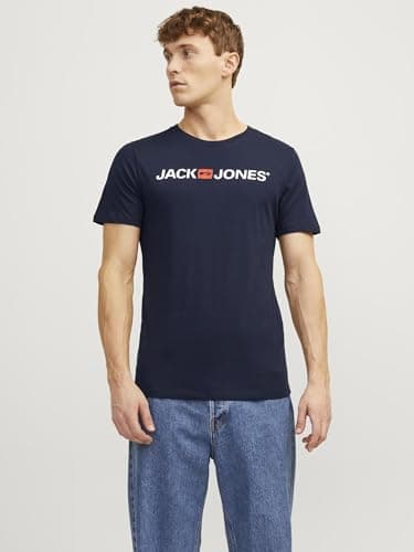 Detalle 2 de JACK & JONES Jjecorp Logo tee SS Crew Neck: camiseta hombre azul marino de algodón orgánico (Slim Fit)