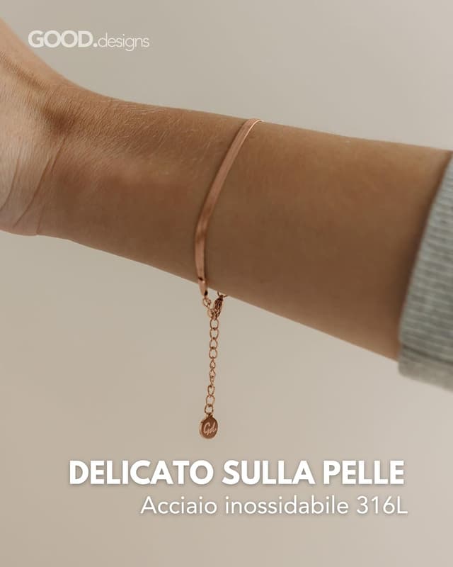 Detalle 2 de GD GOOD.designs EST. 2015 Bracciale a serpente da donna in acciaio inox dorato 18K, 3 mm, impermeabile e regolabile 15–19 cm