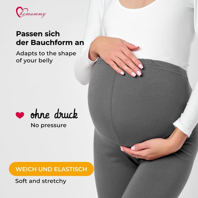 Detalle 2 de Be Mammy Lange Umstandsleggings aus Baumwolle – Umstandsunterhosen mit hohem Bund (BE20-230)