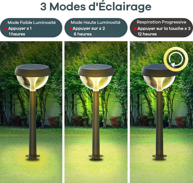 Detalle de Linkind Lampes solaires de jardin IP54 (3 modes, 4 pcs) blanc chaud 3000K