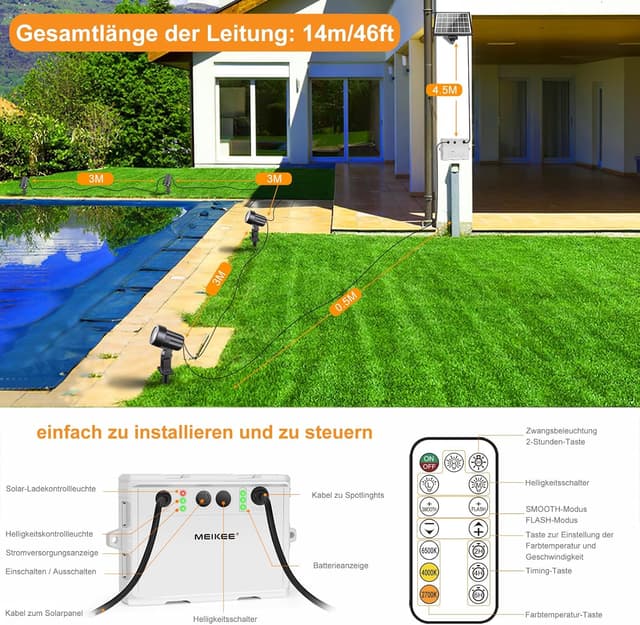 Detalle 2 de MEIKEE Solarstrahler 4er Set 2700K