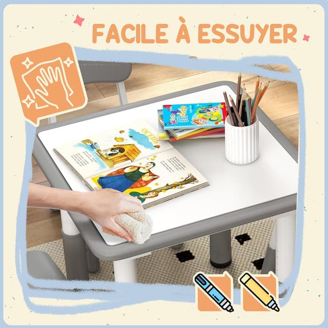 Thumbnail 4 de AIYAPLAY Ensemble Table et chaises Enfants Gris 5 pièces