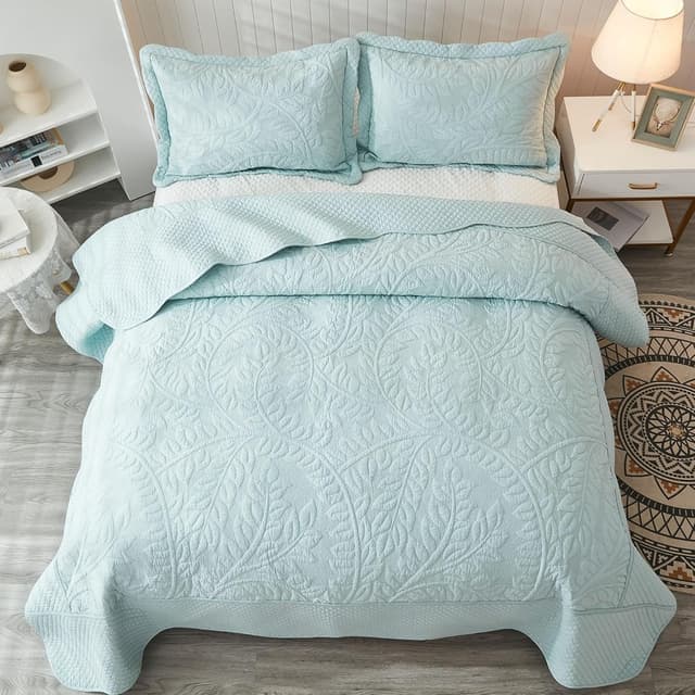 Detalle de MarCielo 3-Piece 100% Cotton Oversized Bedspread Quilt Coverlet Set (Aruba Blue) — Oversized King