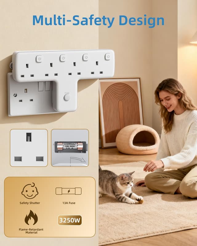 Detalle 1 de Mscien Multi Plug Adapter 4-way with surge protector 🔌