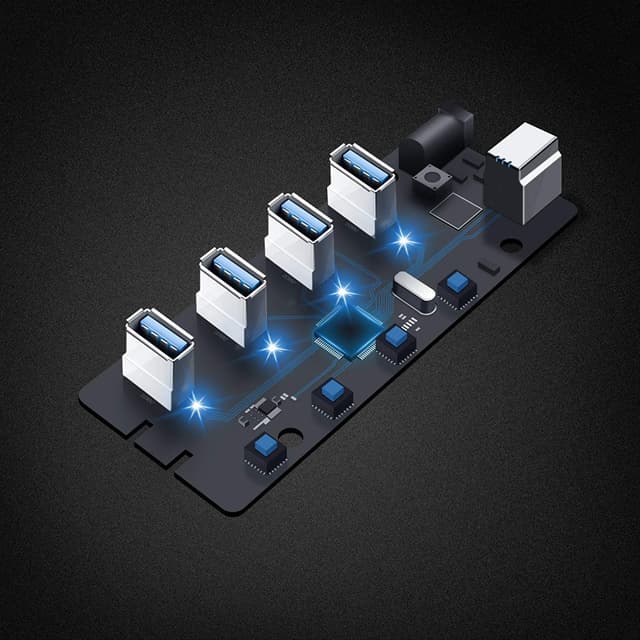 Detalle de RSHTECH USB Hub Aktiv 3.0 4‑Port mit Netzteil