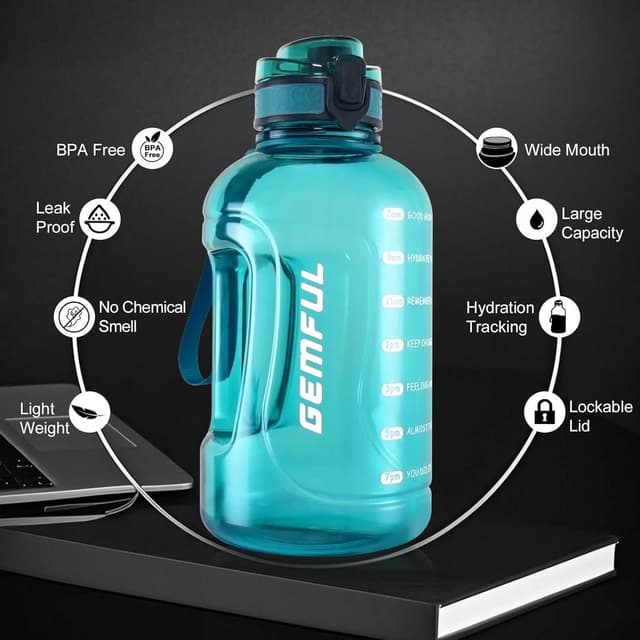Detalle de GEMFUL Motivational Water Bottle 2L, BPA Free