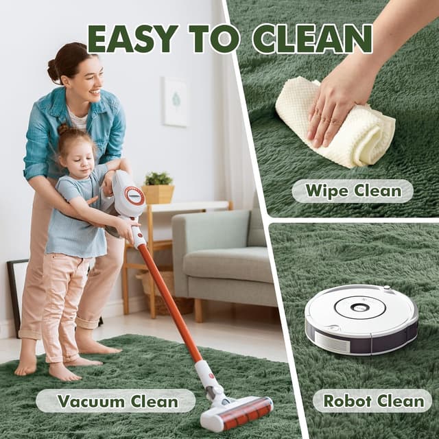 Thumbnail 6 de 9x12 Ft Extra Large Shag Green Area Rug (Ultra-Soft, Non-Slip) for Living Room, Bedroom, and Kids Spaces