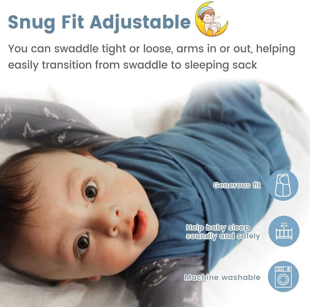 Detalle 1 de ZIGJOY Newborn Sleeping Bag 0.5 TOG (2-Pack) Cotton Swaddle Wrap, Blue & Planet