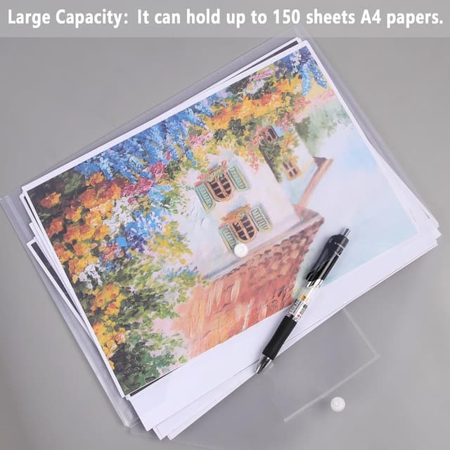 Detalle de Clear A4 Plastic Wallets (30 Pack) with Popper, Clear Document Folder Pocket