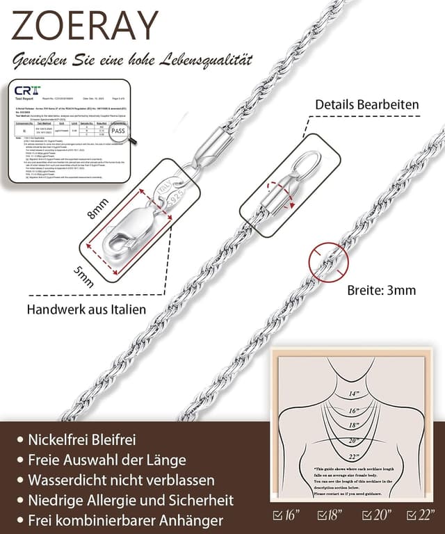 Detalle 2 de ZOERAY Silberkette 925 ohne Anhänger 20 inch