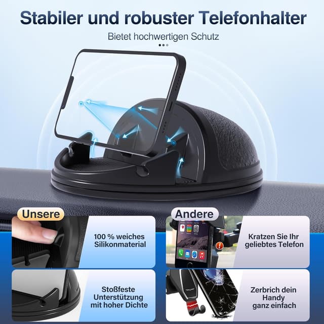 Detalle 2 de Cinati Handyhalter fürs Auto – horizontal um 360° drehbar, Silikon-Klebepad & freihändig (für iPhone Pro/ Samsung)