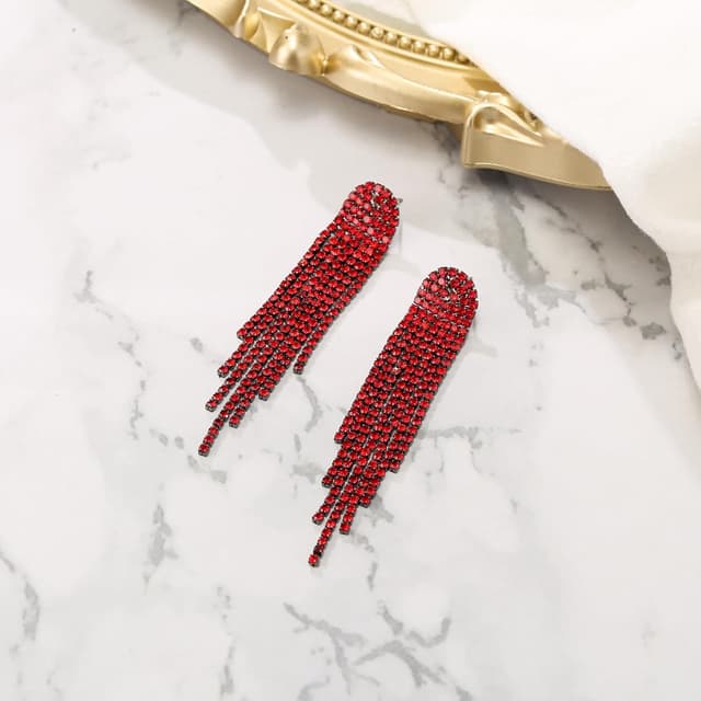 Detalle de Boucles d’oreilles pendantes Clearine en strass à longues gouttes, ton argent