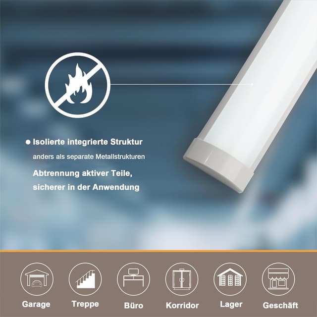 Detalle de Qsmile LED-Rohre (2er-Set) 117 cm, 32 W, 3.550 lm, kaltweiß 6.500 K – feuchtegeeignetes Feuchtraumlicht