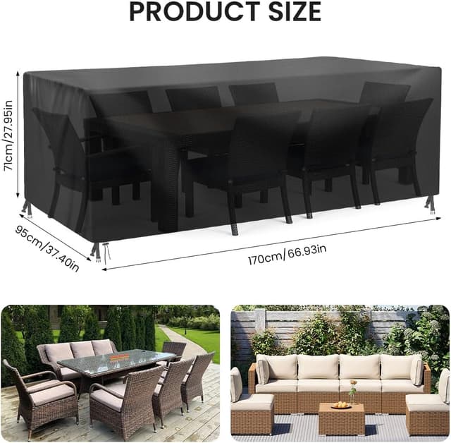 Detalle de Housse de salon de jardin AOOWU 170×95×71 cm : protection imperméable, coupe-vent et anti-UV