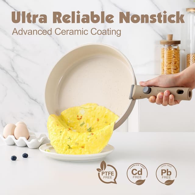 Detalle 2 de SENSARTE 17-piece ceramic nonstick cookware set with detachable handle (Almond Beige)