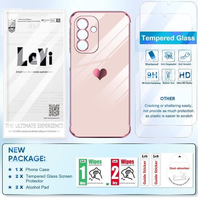 Thumbnail 6 de LeYi Samsung Galaxy A17 4G/5G Phone Case with Tempered Glass Screen Protectors (Pink)