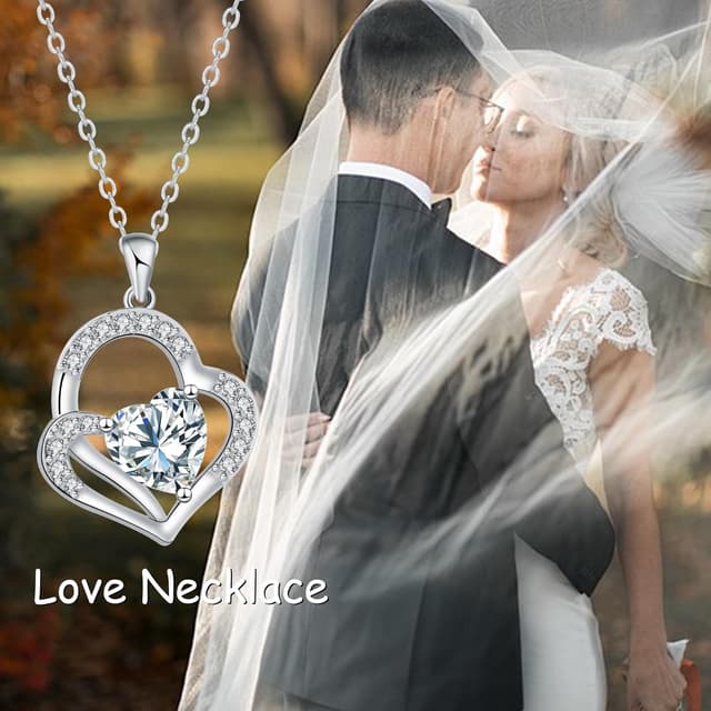 Detalle de J.MOULING Damen Halskette aus 925 Sterling Silber mit Doppelherz-Anhänger & 3A Zirkonia