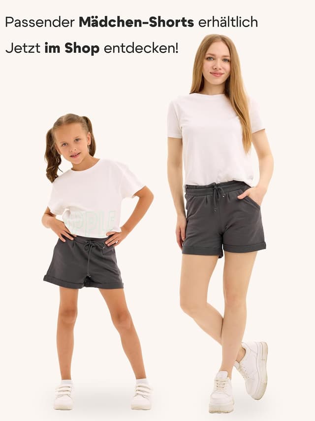 Detalle de MOR Damen Sommer-Shorts aus 100% Baumwolle mit Kordelzug und Seitentaschen (M–2XL)